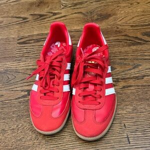 adidas Red Low-Top Sneakers with White Stripes SAMBA